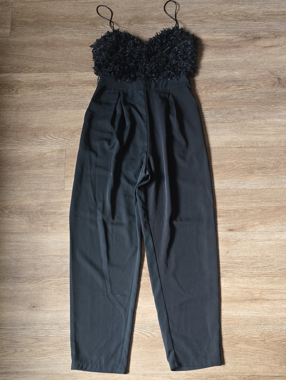 Zara Black Textured Bust Spaghetti-Strap Jumpsuit